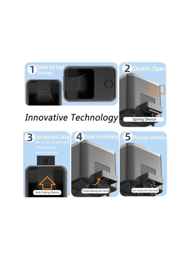 WiFi Automatic Fish Feeder for Aquarium, Food Dispenser for Fish Tank with App Control, Rechargeable Battery and USB Powered, Suitable for Small Tank Pelleted Food, Black - Image 2